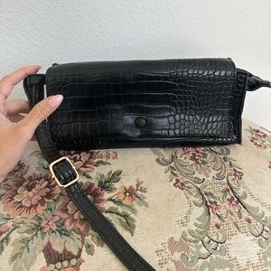 Black faux croc crossbody